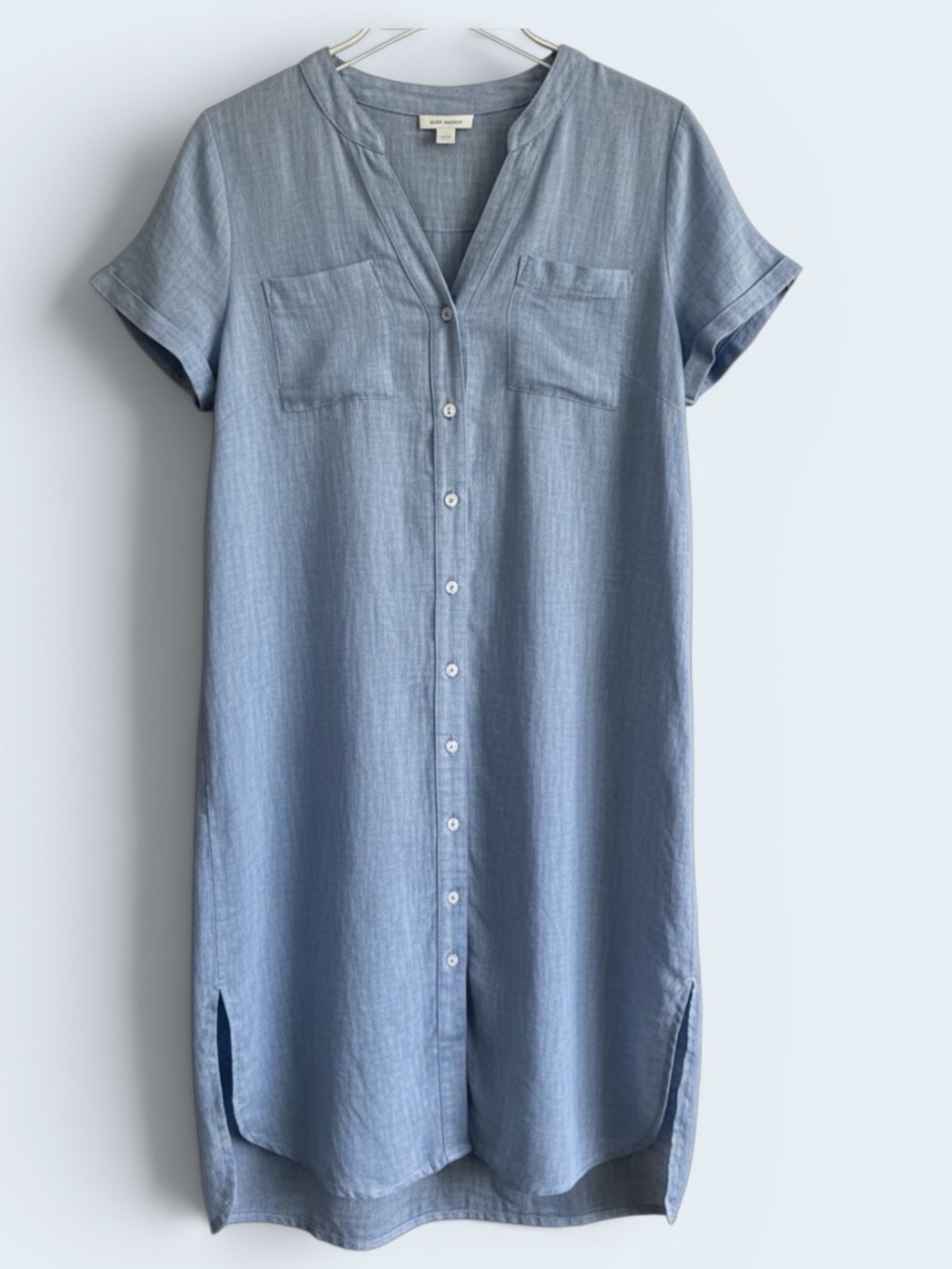 J. Jill Light Blue Linen Classic Shirttail Hem Midi Dress Size Small